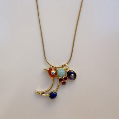 Collana Samarcanda VLB Jewels con luna e ciondoli in pietre colorate